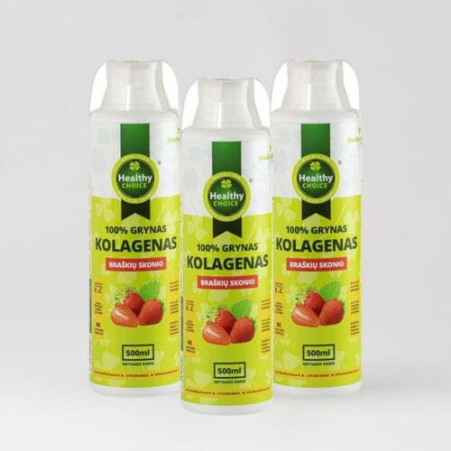 Rinkinys: Kolagenas braškių skonio, 100% grynas HEALTHY CHOICE, 500ml (3vnt.)