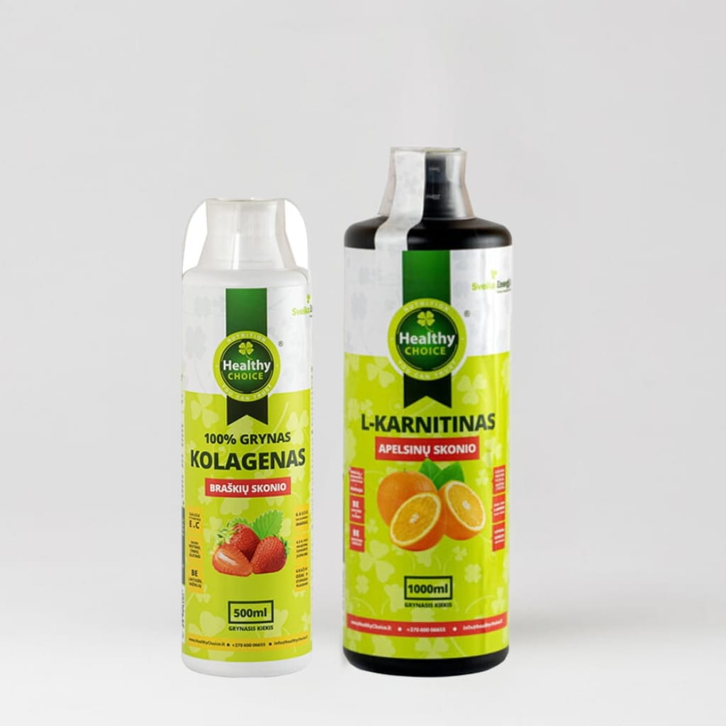 Rinkinys : L-Karnitinas apelsinų skonio + 100% grynas kolagenas braškių skonio
