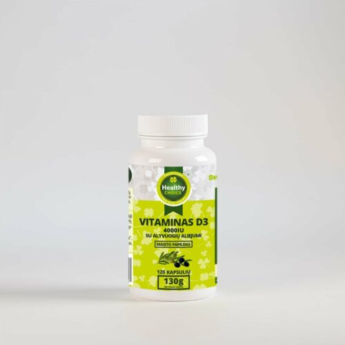 Vitaminai D3 4000IU su alyvuogių aliejumi "Healthy Choice" 120 kapsulių